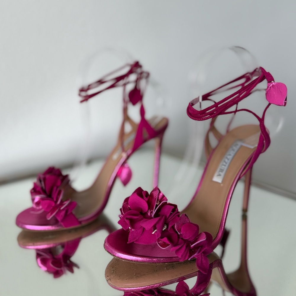 Aquazzura Pink Bougainvillea 105 Leather Sandals 38 - Picture 7 of 15